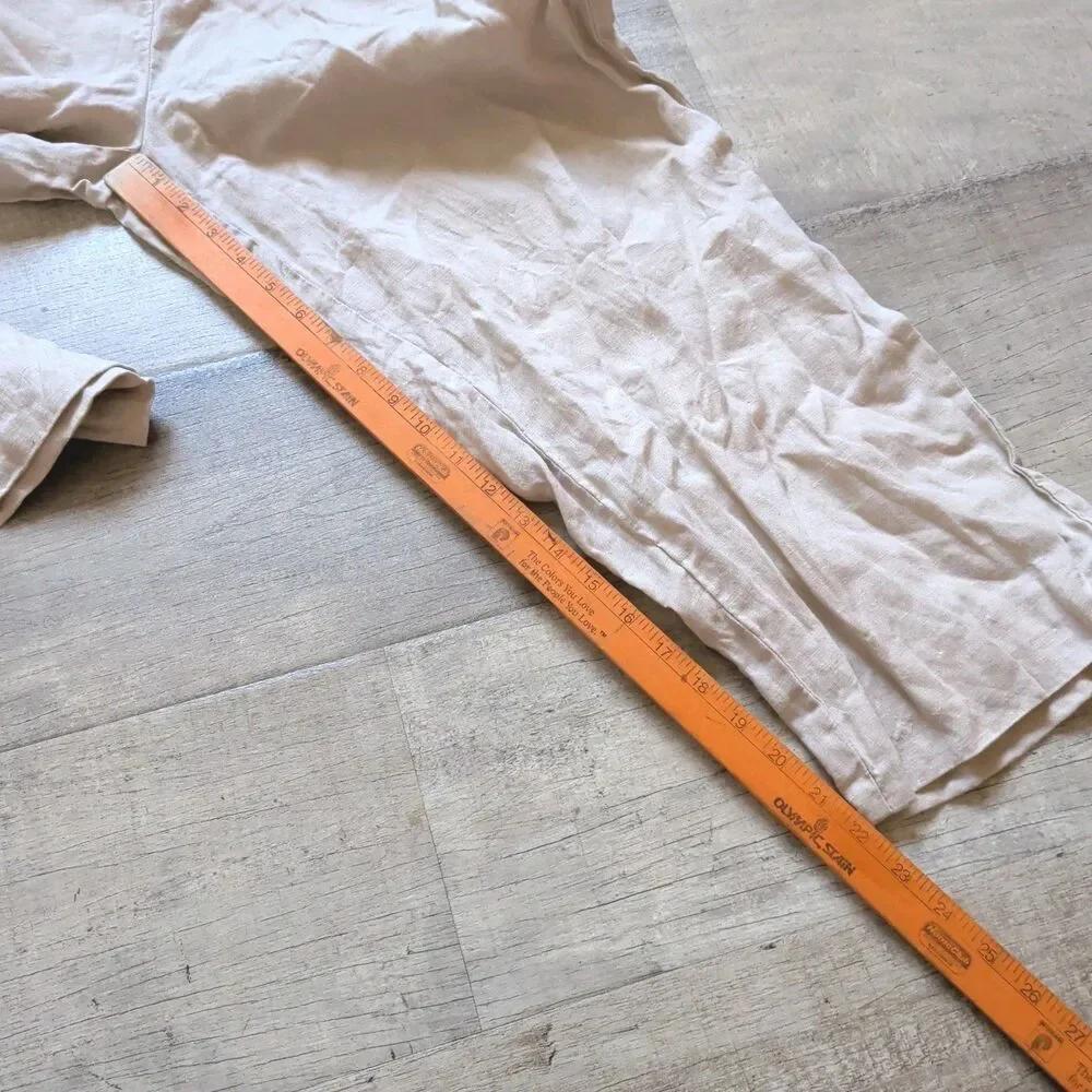 Quince Women's 100% Linen Crop Pants Size L Beige Pull On W Pockets